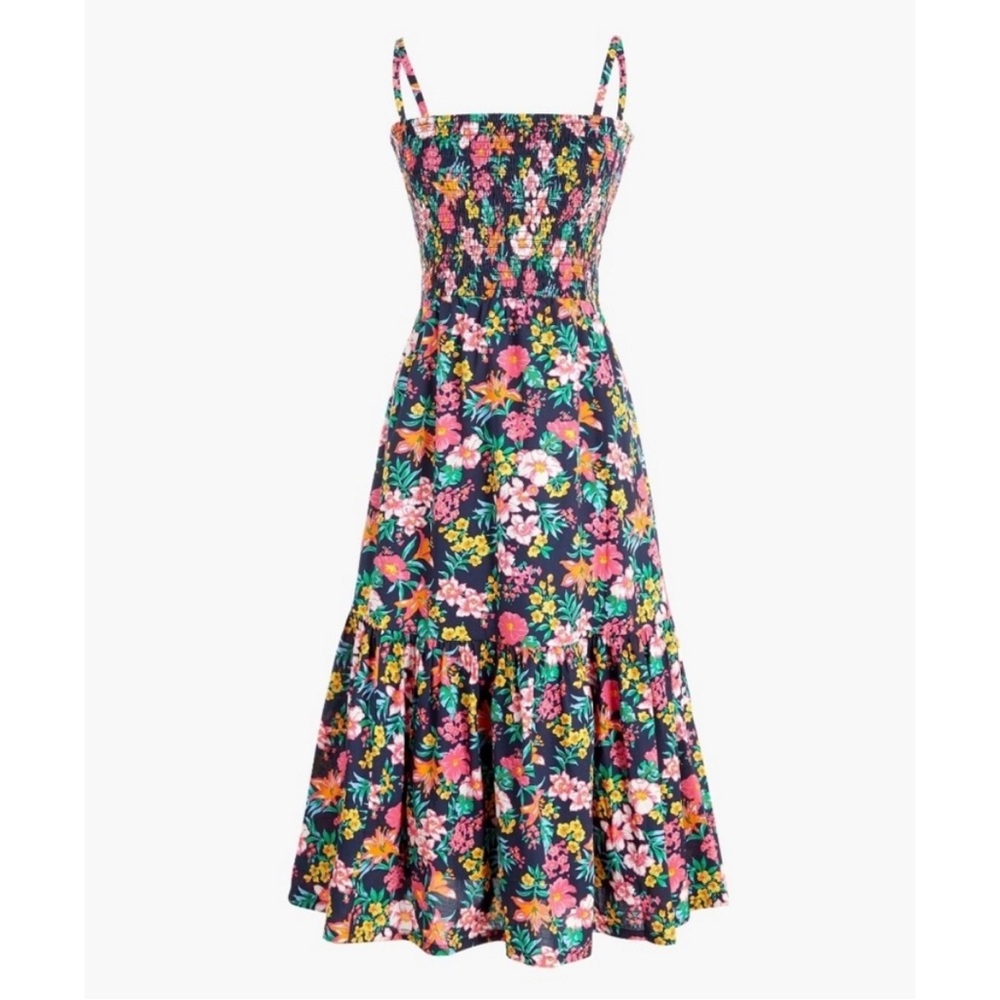 J.CREW Smocked Top Floral Spring Midi Dress Size XL Style AY146